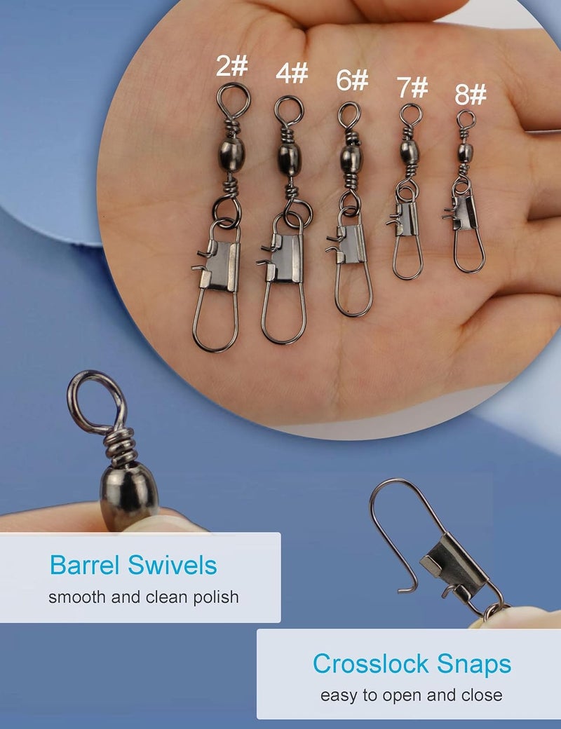 Beoccudo Fishing Swivels Snap Swivels 210pcs Barrel Swivels with Snaps, Fishing Swivels Saltwater Freshwater Snap Connector - Image 3